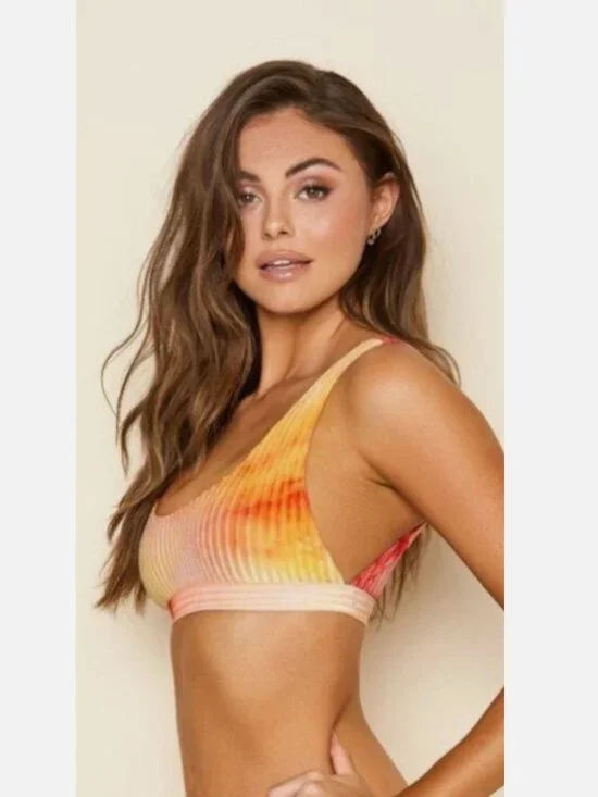 Dippin Daisys Pink Orange High-Rise Velvet Tie Dye Sunrise 2 Piece Bikini Small - Picture 10 of 15